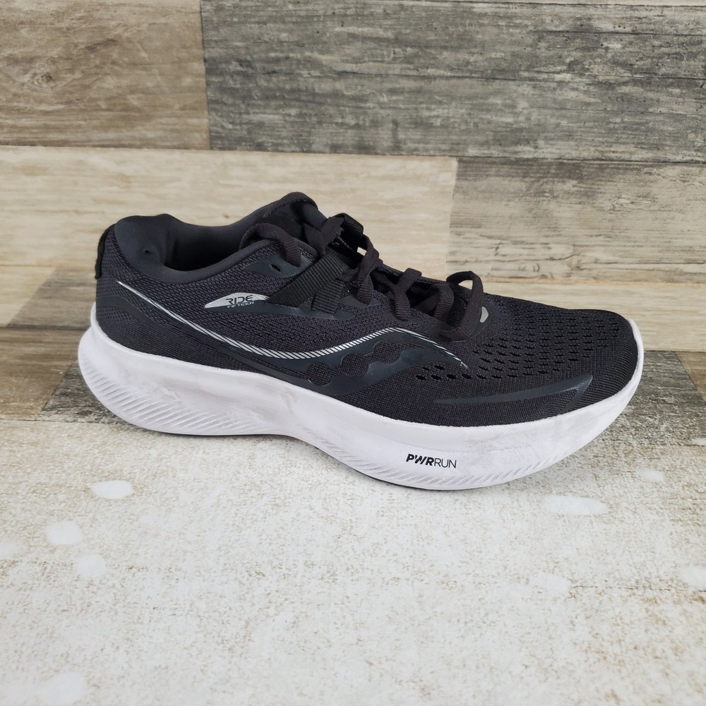 Saucony Ride 15 Womens Shoes Sz 6.5 Running Athletic Black White Lace-Up Sneaker